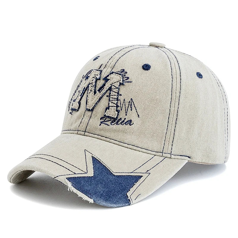New Style Unisex Retro Baseball Cap M Letter Embroidery Dad Hat Star shaped Style Women And Men Outdoor Washed Cotton Cap