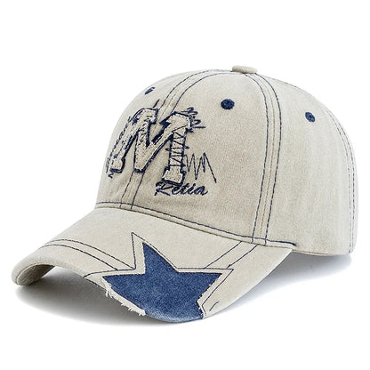New Style Unisex Retro Baseball Cap M Letter Embroidery Dad Hat Star shaped Style Women And Men Outdoor Washed Cotton Cap