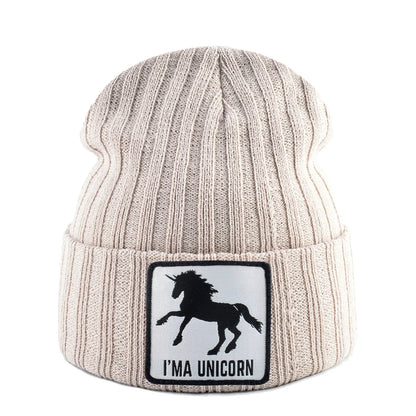 Knitted Skullies Beanie With Animals Patch Men Women Outdoor Casual Sport Hats Autumn Winter Solid Color Hip Hop Beanies