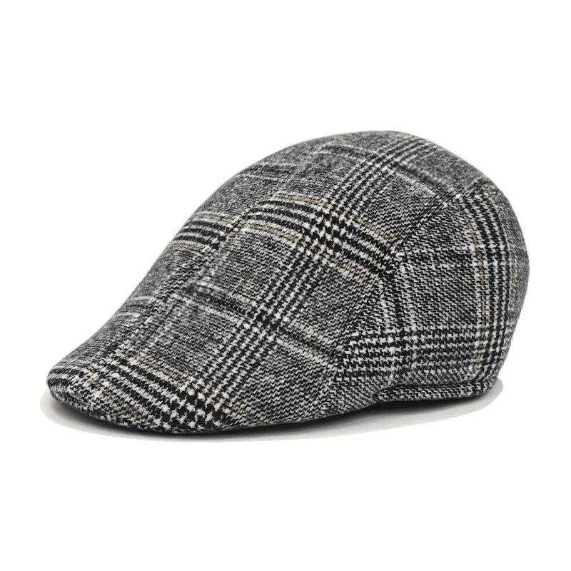 Fall Winter Men Beret Pu Plaid Peaked Forward Cap for The Middle Elderly Men Dad Grandpa Thick Ear Protection Military Hat Beret
