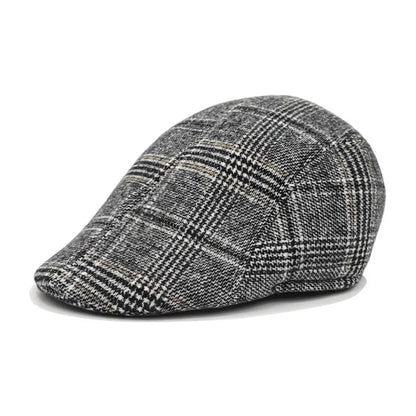 Fall Winter Men Beret Pu Plaid Peaked Forward Cap for The Middle Elderly Men Dad Grandpa Thick Ear Protection Military Hat Beret