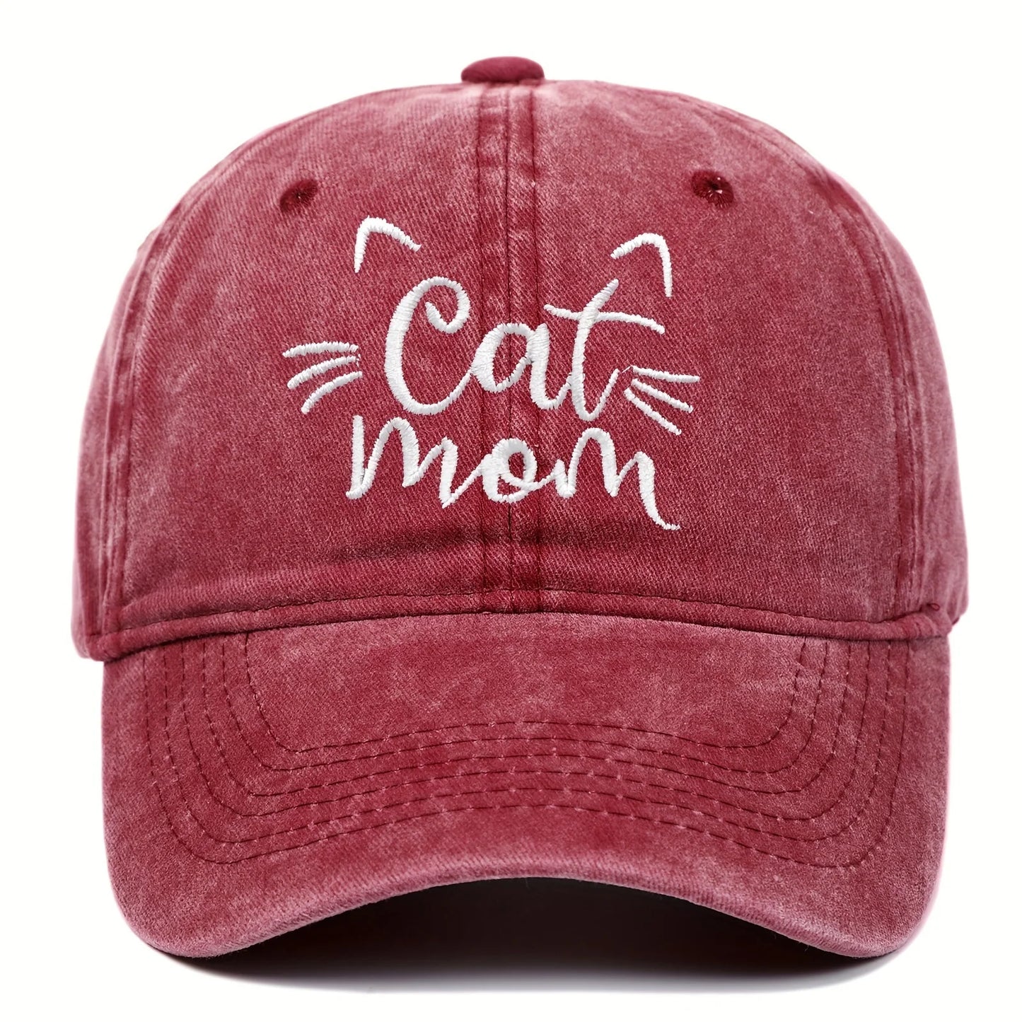 Ladies Embroidered Cat Mom Baseball Cap, Wash Cotton Adjustable Sunscreen Hat,Cartoon Theme, Birthday Gift, Outdoor Spire Caps