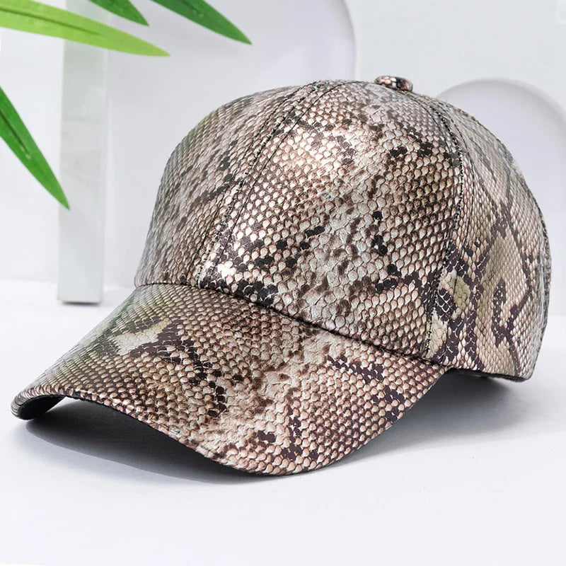 Snake Print PU Leather Baseball Cap, Adjustable Hip-Hop Street Dance Hat, Lightweight Sun Protection for Outdoor Activities