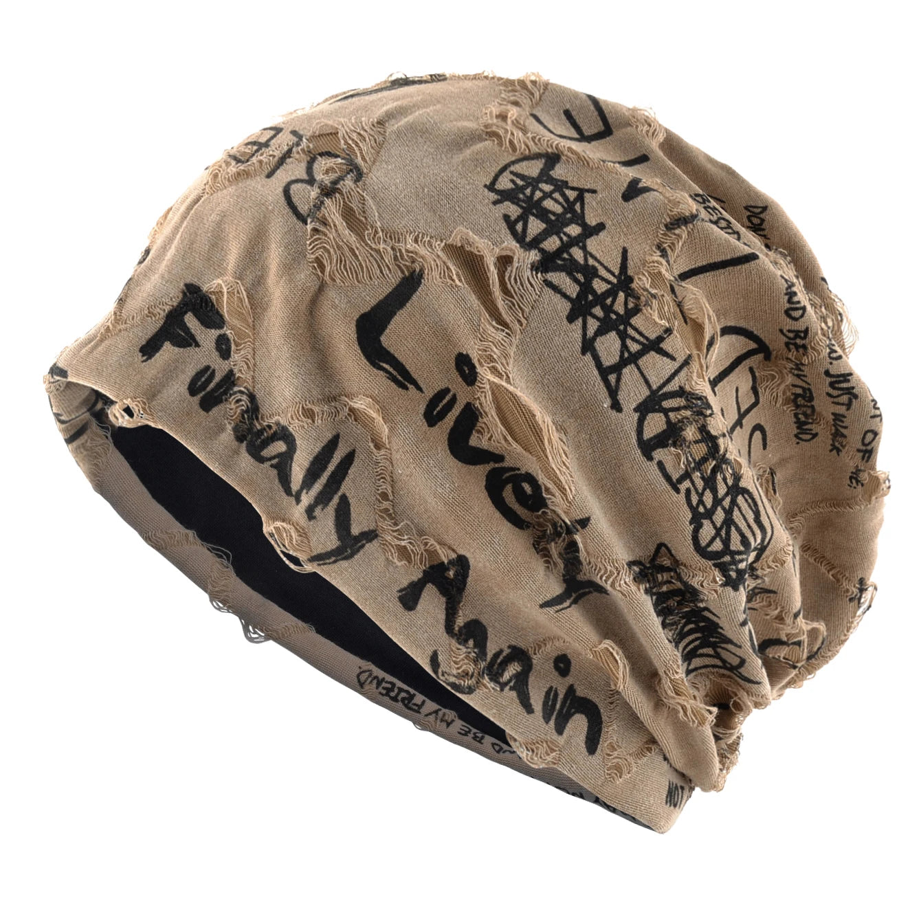 Letter Print Beanie Hats For Women Men Vintage Distressed Cracked Design Wasteland Style Spring Summer Warm Fleece-lined Winter
