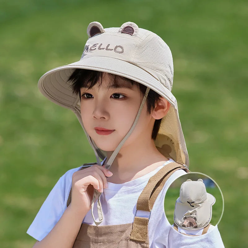 Children's Summer Hat Boys And Girls Outdoor Sunscreen Hat Large Brim Shawl Fisherman Hat Cap Cute Sun Hat Beach Accessories