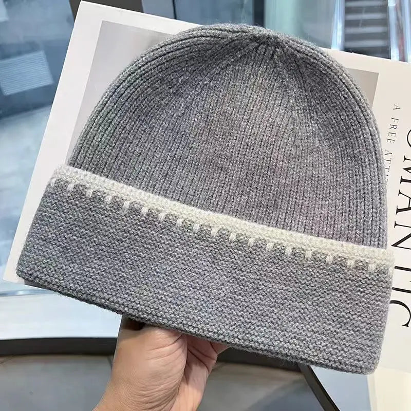 Minimally Color Blocking Striped Knitted Hats For Women Versatile In Autumn And Winter Fashionable And Trendy Warm Caps
