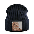 Unisex Black Beanie Hat With Animals Embroidery Patch Knitted Skull Cap For Men Women For Autumn Winter Streetwear Bonnet Hats