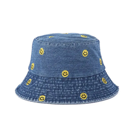 Spring Summer Strawberry Embroidery Denim  Bucket Hat Legent Fisherman Hats for Women Foldable Sport Sun Beach  Caps