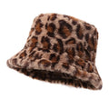 Women’s Leopard Print Plush Bucket Hat Warm Winter Fisherman Hat