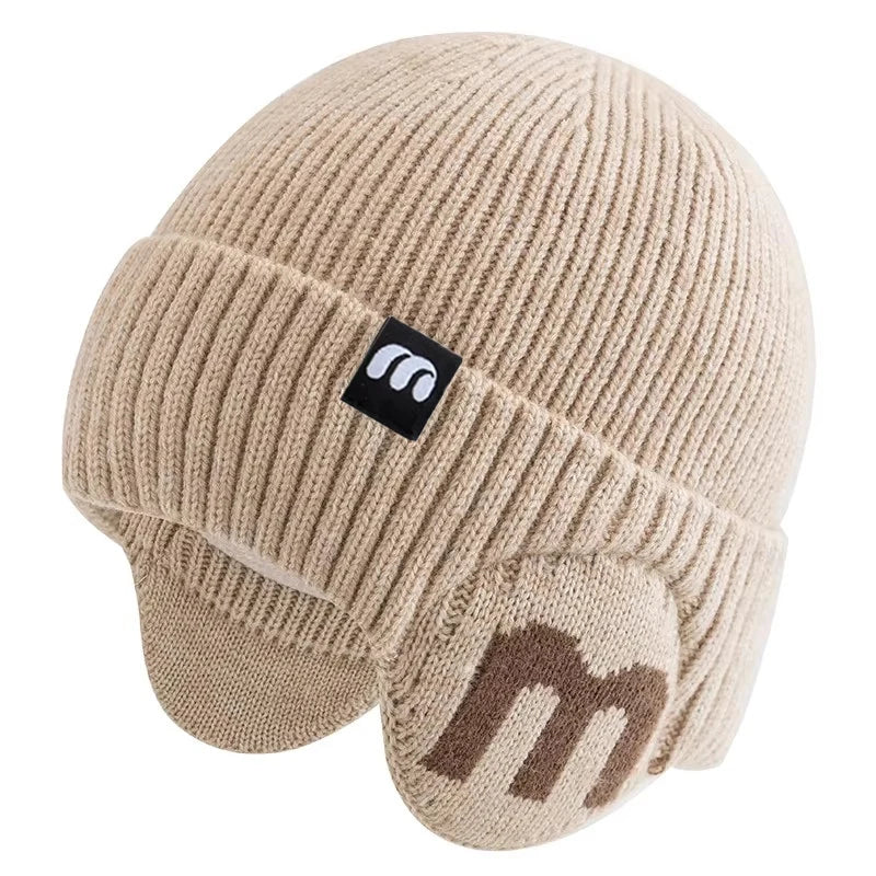 New Unisex Winter Hat Fashion M Letter Beanie Hats For Men & Women Warm Ski Knitted Hat Sports Earflap Cap