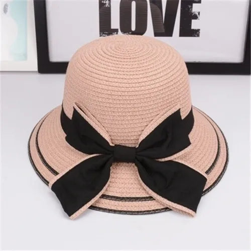 New Summer Parent-Child Straw Cap Women Flower Wreath Bowknot Bucket Hat Girls Outdoor Beach Travel Sunshade Sun Caps