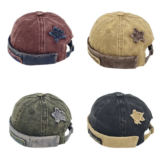 Unisex Washed Brimless Docker Cap – Star Splicing Letter Adjustable Vintage Hip Hop Beanie Hat