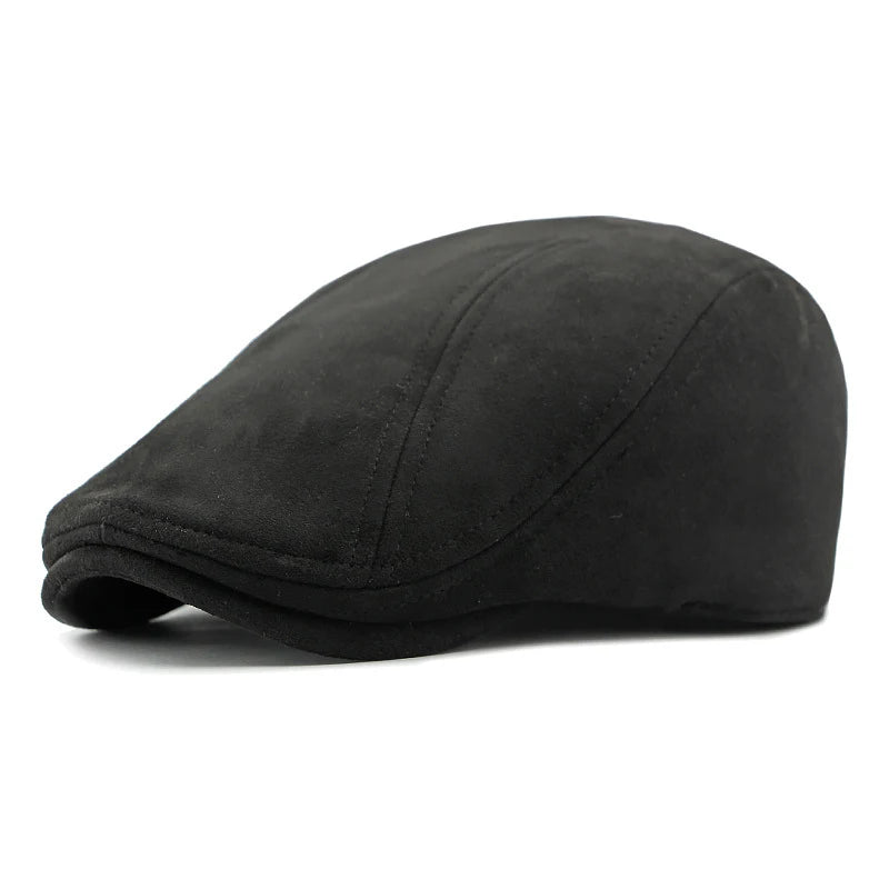 Unisex Suede Beret – Herringbone Flat Artist Painter Hat for Spring & Autumn