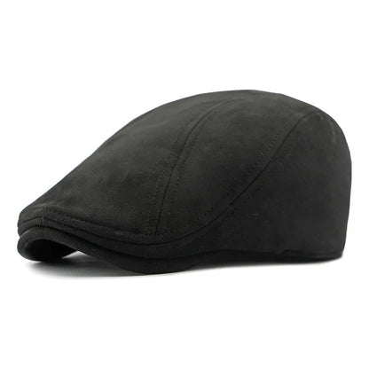 Unisex Suede Beret – Herringbone Flat Artist Painter Hat for Spring & Autumn