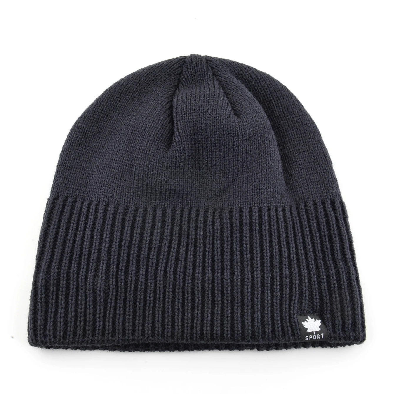 Men's Winter Warm Knitted Beanie Hat With Maple Leaf Logo Double Layer Thick Skullies Cap Velvet Lined Bonnet For Cold Weather