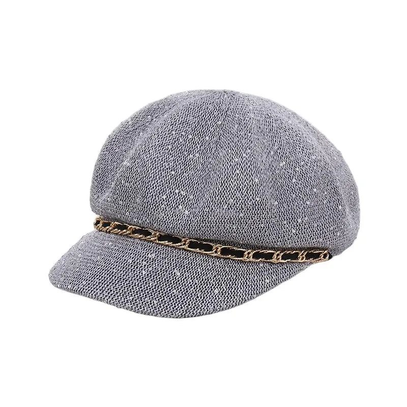 Hollow Breathable Leather Buckle Octagonal Hat  Classic Woven Straw Hat Casual Versatile Literary Sunshade Painter Hat