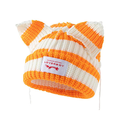 Autumn Winter Cute Ear Beanies Skullies Cap Fashion Women Men Warm Outdoor Unisex Knitted Hat Loverboy Y2K Personality Cold Hats