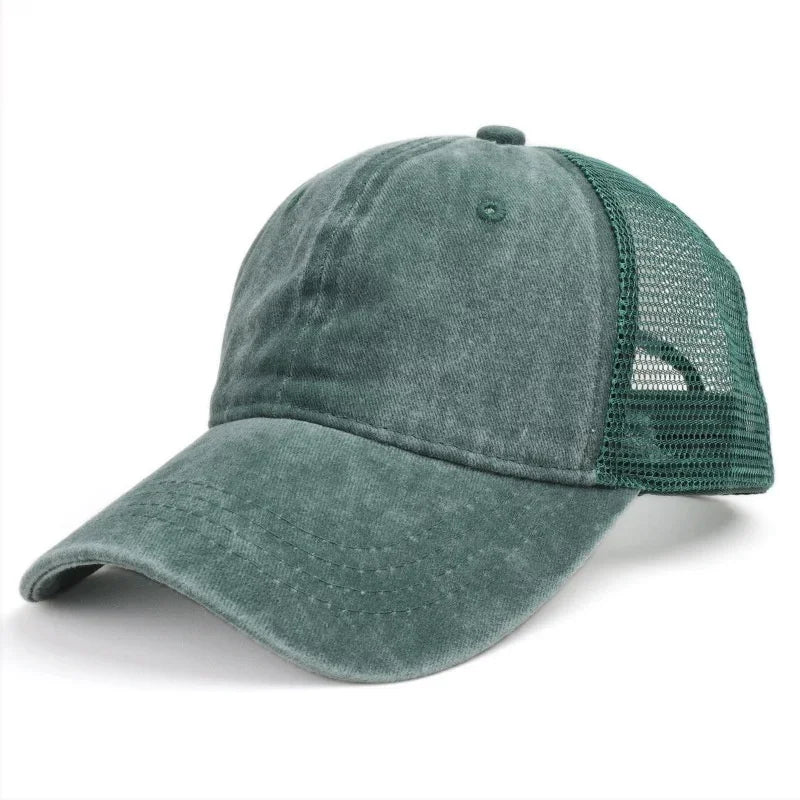 Unisex Washed Cotton Baseball Cap – Vintage Solid Color Adjustable Mesh Trucker Streetwear Summer Outdoor Hat