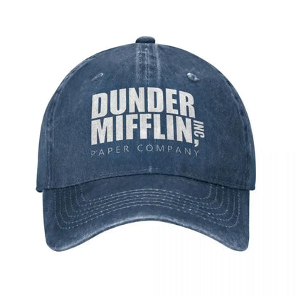 Classic Dunder Mifflin Logo Baseball Caps Men Women Distressed Denim Washed Sun Cap The Office Travel Adjustable Hats Cap