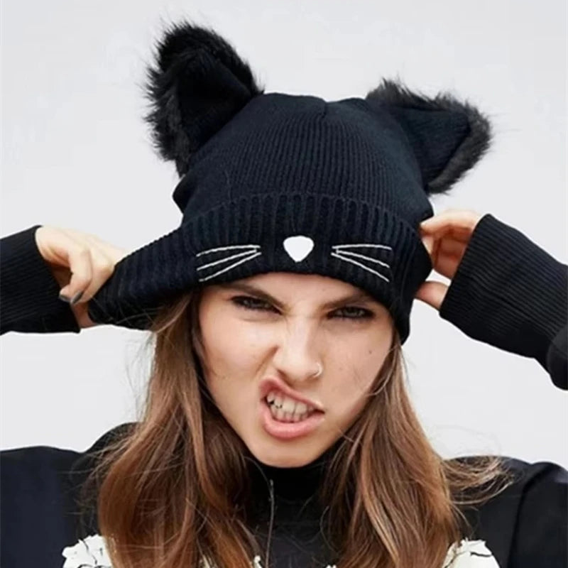 Hot Sale Cute Cat Ear Women Beanie Hat Warm Winter Hats For Women