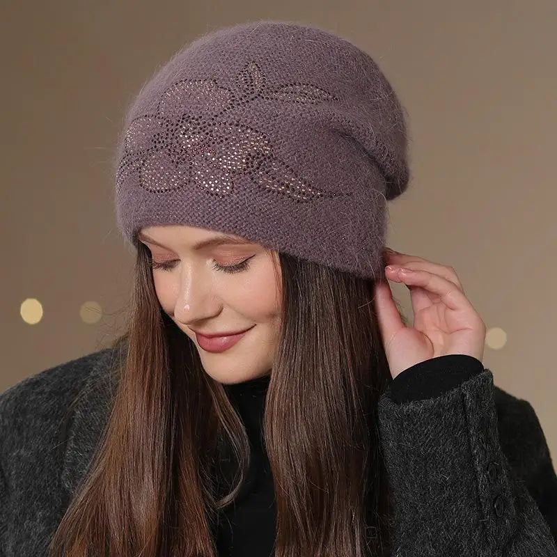 New Women Winter Hat Fashion Decorate Beanie Hat Rabbit Fur Blend Warm Winter Cap For Female Casual Streetwear Knitted Hat