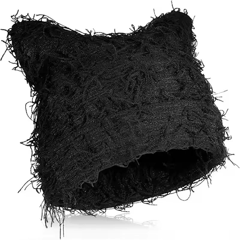 Hip Hop Distressed Knitted Caps Unisex Winter Y2k Cat Ears Little devil Beanies Outdoor Fuzzy Thick Warm Balaclava Hat