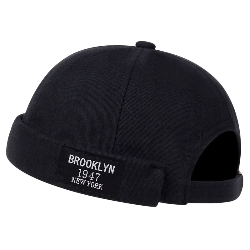Menwomen skull cap sailor headdress leaf rivets embroidery warm rolled cuff cap blanket brimless plain hat adjustable cotton hat