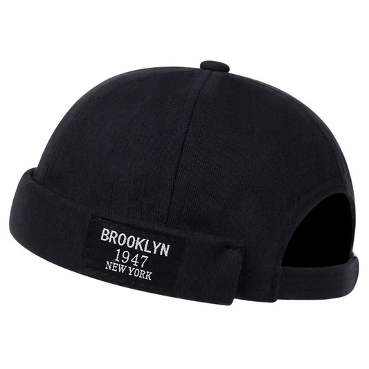 Menwomen skull cap sailor headdress leaf rivets embroidery warm rolled cuff cap blanket brimless plain hat adjustable cotton hat