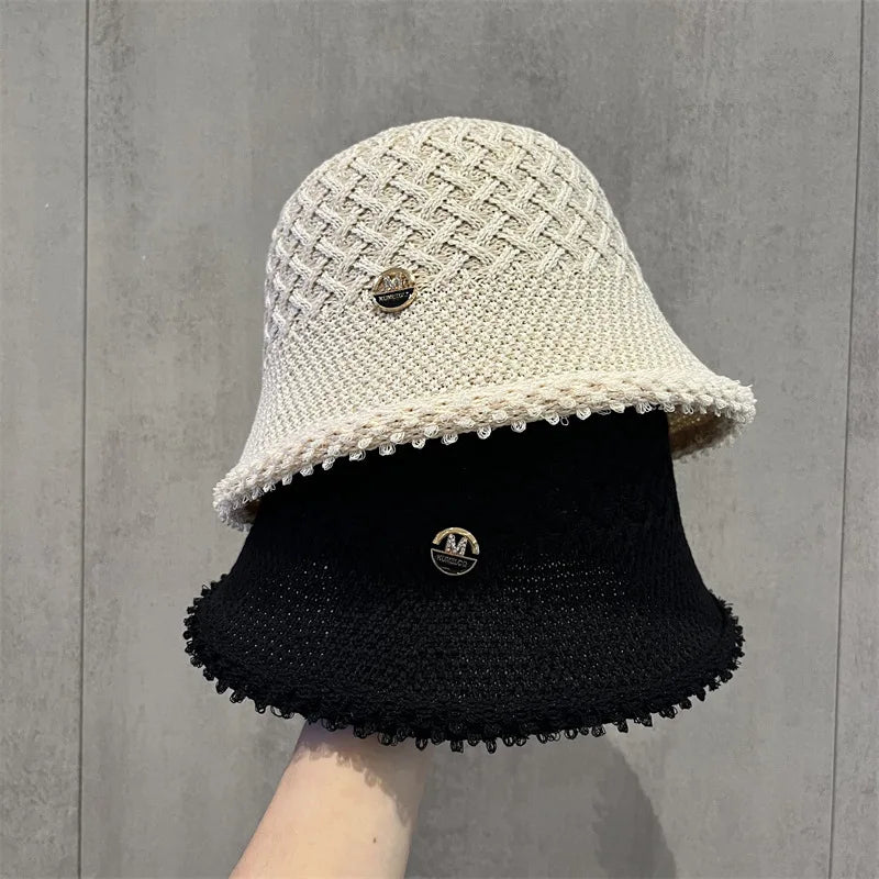 Japanese Minimalist Fisherman Hat Women's New Hollow Basin Hat Summer Sun Protection Sun Shading Bucket Hat Beach Panama Cap