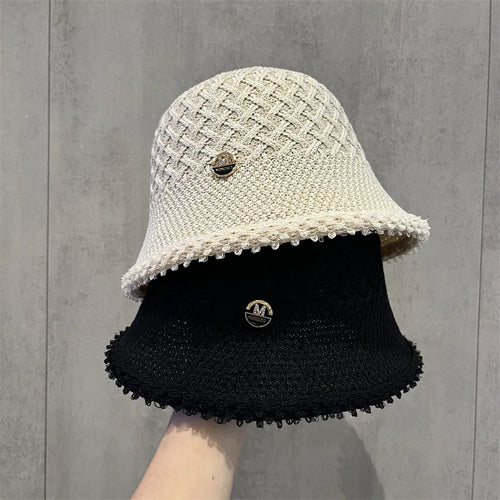 Japanese Minimalist Fisherman Hat Women's New Hollow Basin Hat Summer Sun Protection Sun Shading Bucket Hat Beach Panama Cap