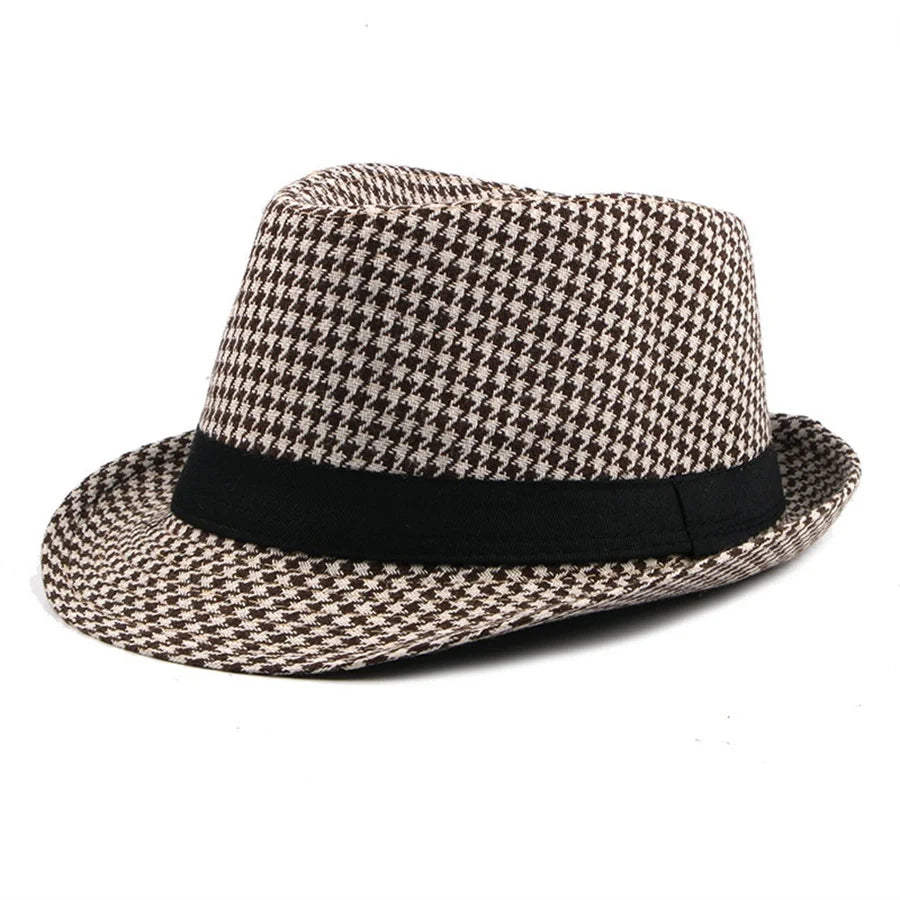 Spring Summer New Vintage Checked Top Hat Men's Middle-aged and Elderly Woolen Gentleman's Hat Jazz Hat
