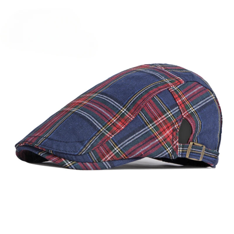 Golexury Spring and Summer Thin Breathable Cap Men's British Retro Beret Women's Bud Top Hat Casual Plaid Visors Hat for Dad