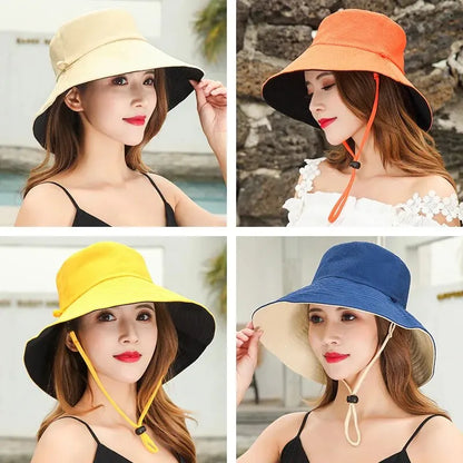 Women’s Double-Sided Wide Brim Bucket Hat UV Protection Summer Sunshade Hat
