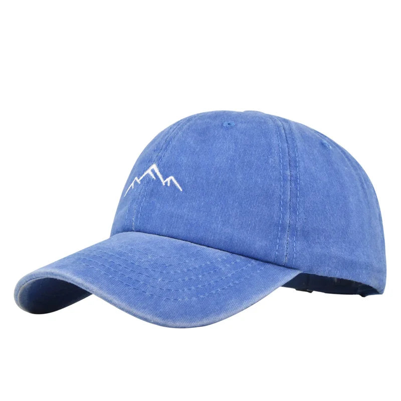Unisex Retro Washed Cotton Baseball Cap – Mountain Embroidery Adjustable Casual Streetwear Trucker Sports Sun Hat