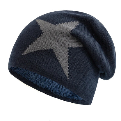 New Unisex Slouchy Winter Hats Five Star Pattern Warm Hats For Men Women Plush Fur Lined  Fashion Ski Beanie Cap