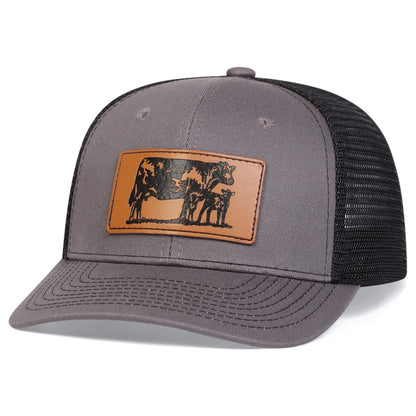 Unisex Brown Cow Leather Label Baseball Net Caps Spring and Summer Outdoor Adjustable Casual Hats Sunscreen Hat