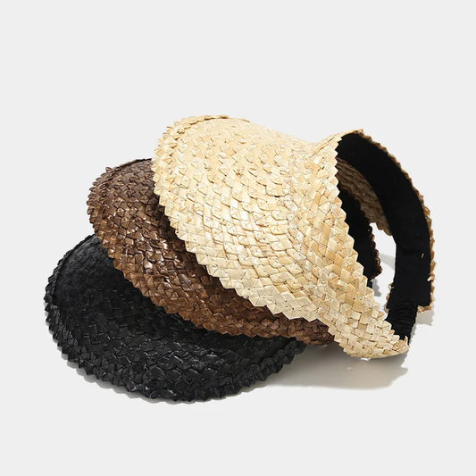 Handmade Raffia Empty Top Straw Hat Women Summer Fashion Sunscreen Sun Cap Ponytail Topless Hats For Beach Holiday Outdoor