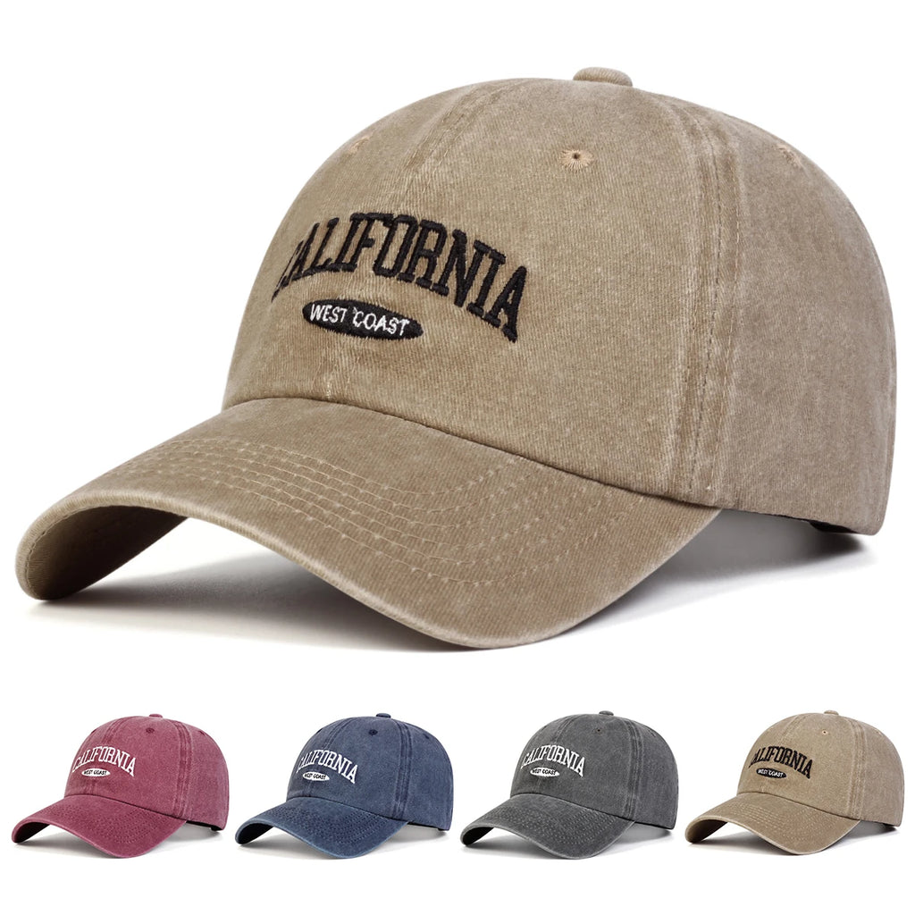 Unisex CALIFORNIA Letter Embroidery Wash Baseball Caps Spring and Autumn Outdoor Adjustable Casual Hats Sunscreen Hat