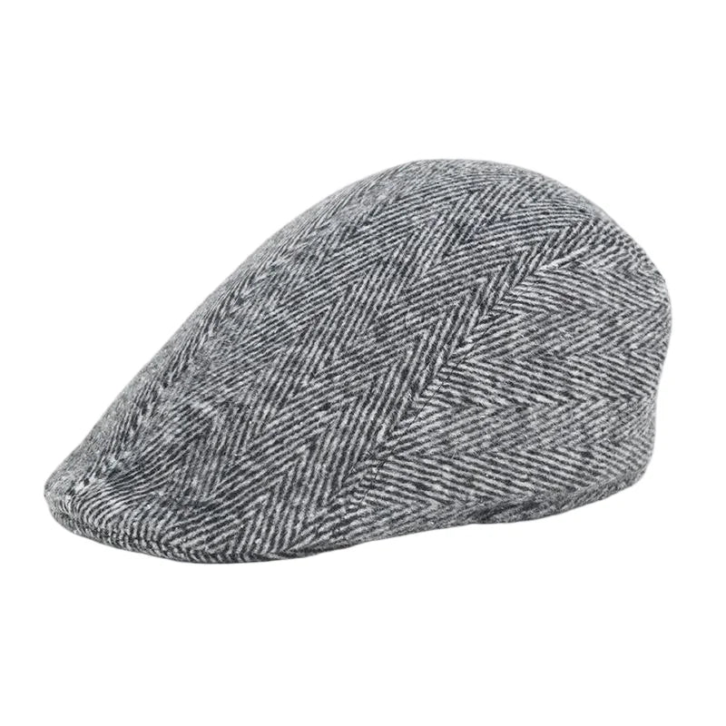 Fall Winter Men Beret Pu Plaid Peaked Forward Cap for The Middle Elderly Men Dad Grandpa Thick Ear Protection Military Hat Beret