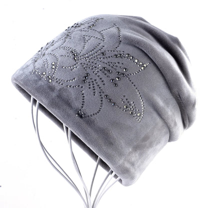 Women's Winter Double-Layer Flannel Knitted Beanie And Scarf Set Diamond Daffodil Pattern Hat Warm Windproof Cold Weather Bonnet