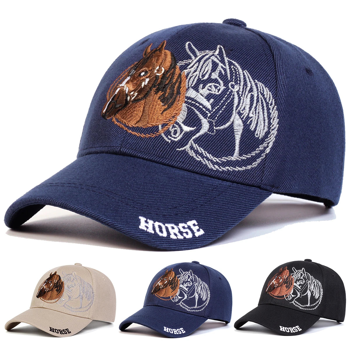 Unisex HORSE Embroidery Baseball Caps Spring Autumn Outdoor Adjustable Casual Hats Sunscreen Hat