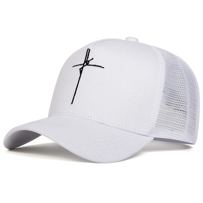Unisex Cross Embroidery Baseball Net Caps Spring and Summer Outdoor Adjustable Casual Hats Sunscreen Hat