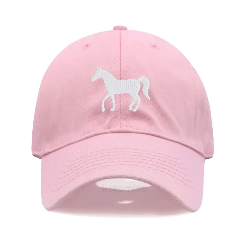 Horse Embroidered Baseball Cap for Women Men Fashion Adjustable Washed Cotton Dad Hat Unisex Classic Golf Caps