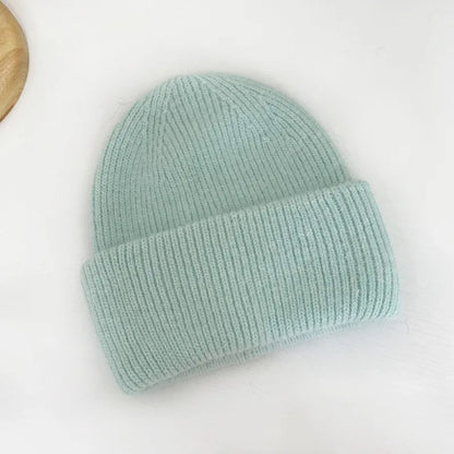 Fashion Warm Cashmere Wool Skullies Cap Angola Rabbit Fur Winter Knitted Beanies Women Female Ski Outdoor Solid Color Hats