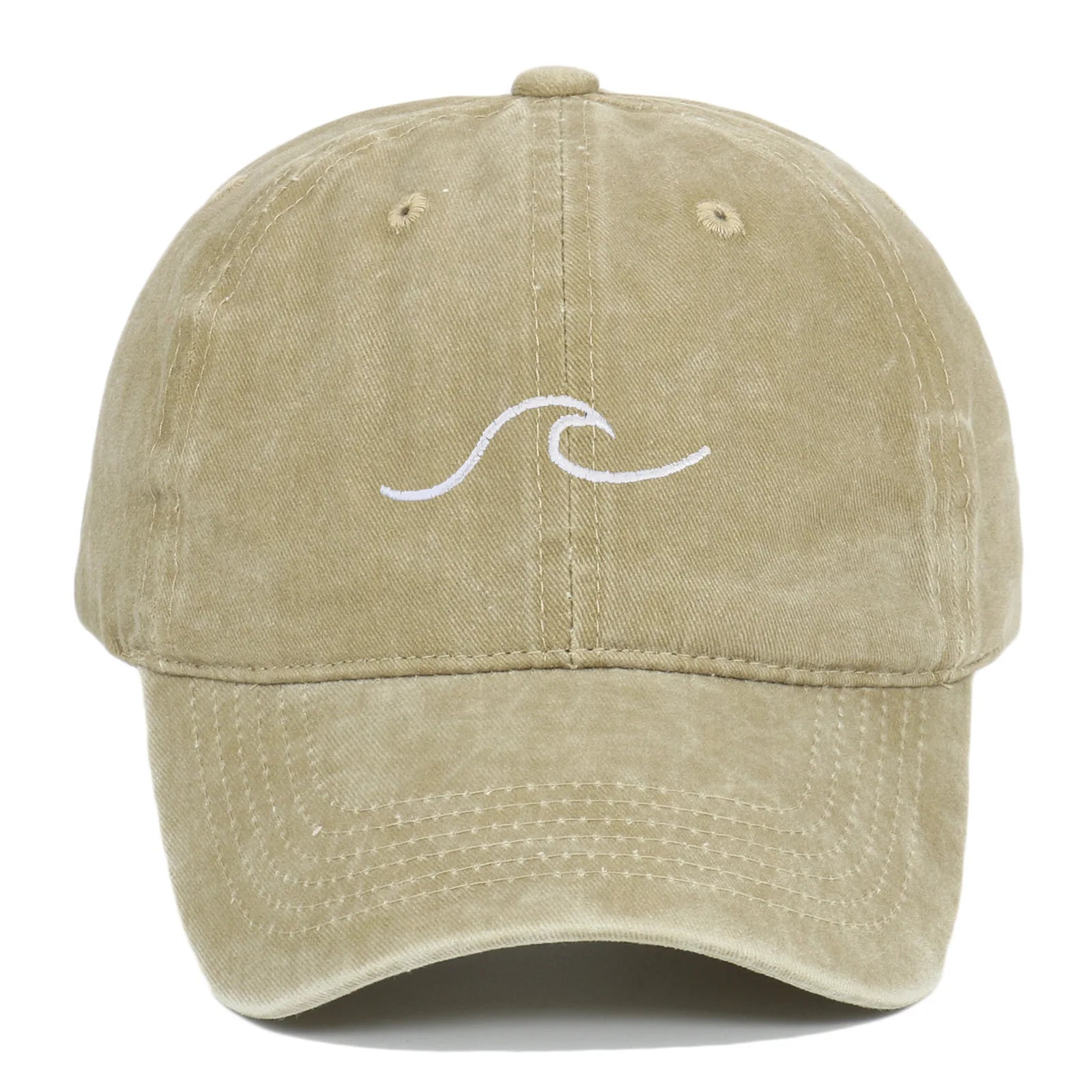 Wave Pattern Embroidered Baseball Cap For Men Women Vintage Washed Cotton Duckbill Sun Hat Outdoor Sport Distressed Dad Hats