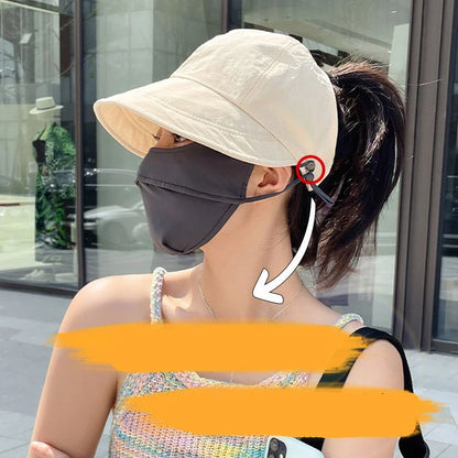Women’s UV Protection Wide Brim Bucket Hat Foldable Ponytail Sun Hat Outdoor Beach Fisherman Cap