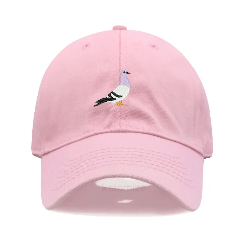 Pigeon Embroidery Baseball Cap for Women Men Fashion Adjustable Soft Washed Cotton Dad Hat Unisex Classic Golf Caps