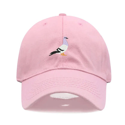 Pigeon Embroidery Baseball Cap for Women Men Fashion Adjustable Soft Washed Cotton Dad Hat Unisex Classic Golf Caps