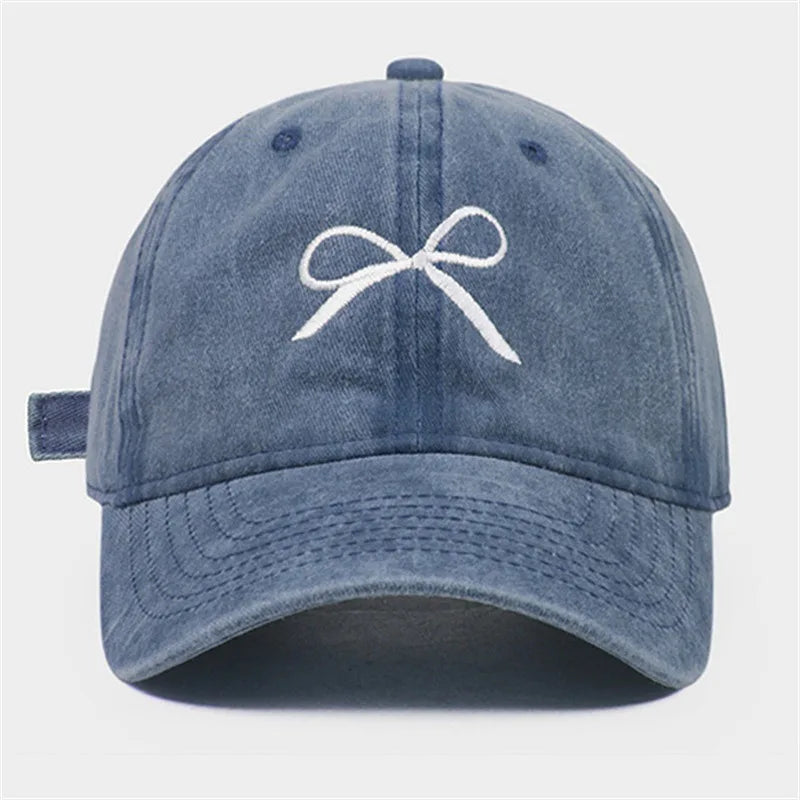 New Women Cotton Cute Washed Baseball Cap Four Season Female Lady Fashion Outdoor Casual Retro Bowknot Cap Hat for Women