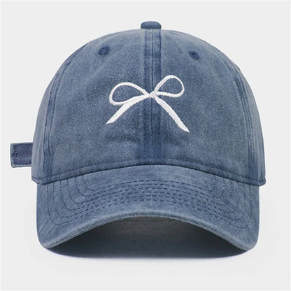 New Women Cotton Cute Washed Baseball Cap Four Season Female Lady Fashion Outdoor Casual Retro Bowknot Cap Hat for Women